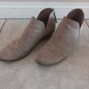 Tan Suede Booties. Has Small Heel and Zipper. Size 7